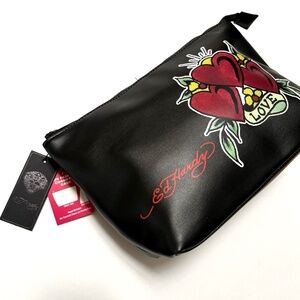 NWT ED HARDY Graphic Cosmetics Bag Toiletries Travel Makeup Tattoo Heart Love